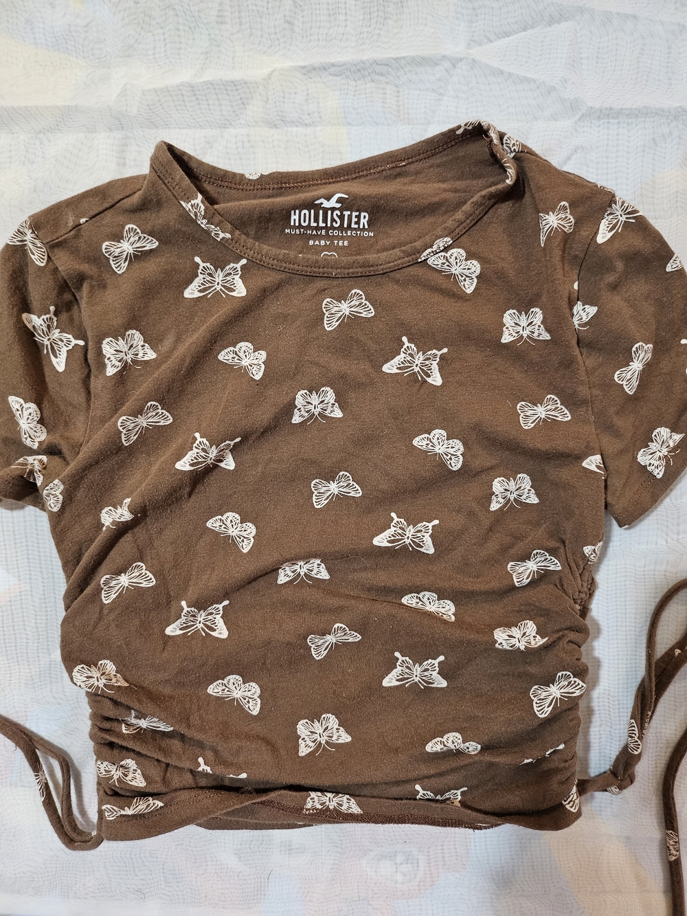 Hollister Brown Tee with White Butterfly Print